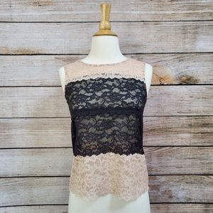 20%OFF🌿Zara Nude Pink Black Colorblock Lace Tank Blouse Womens Size XSmall
